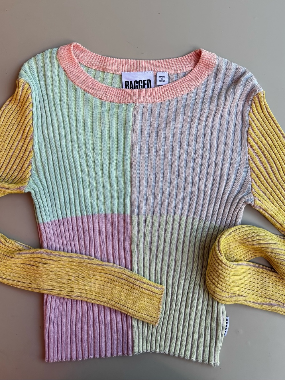 Ragged Pastel Colorblock Ribbed Sweater 90s style